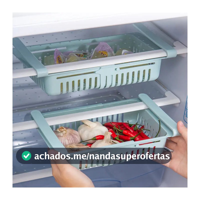 Cesto Organizador De Geladeira Multiuso Gaveta Retrátil Ajustável Prático Portátil