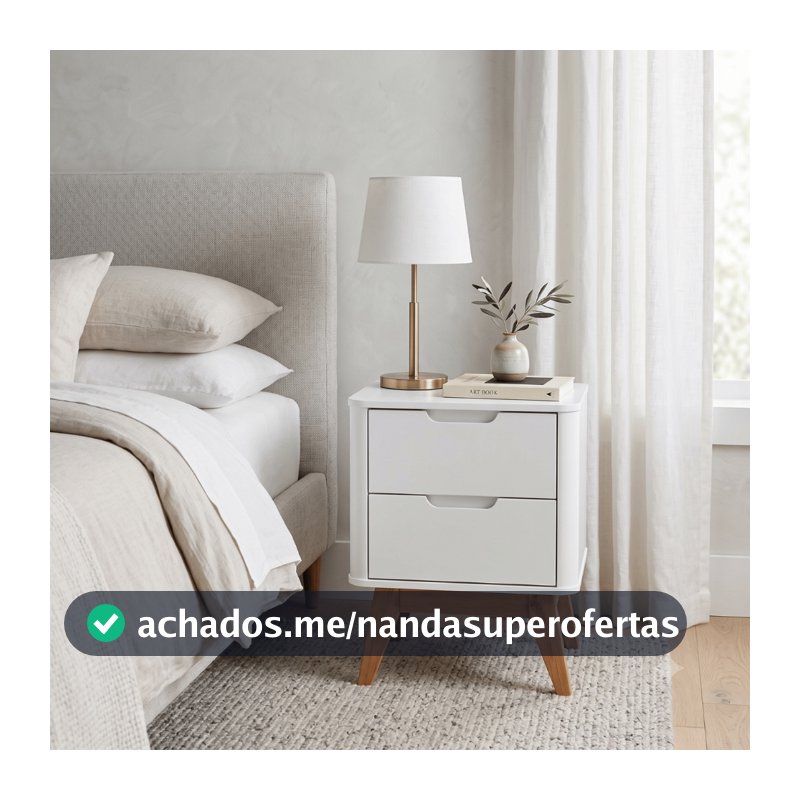 PROMOÇÃO Mesa Cabeceira 2 Gavetas Pés Madeira Maciça Cantos Arredondados Quarto Premium Moderna