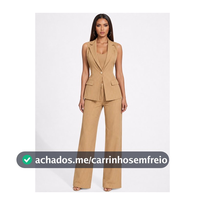 Conjunto Feminino Social Listrado com Colete e Calça Reta | Elegante e Moderno