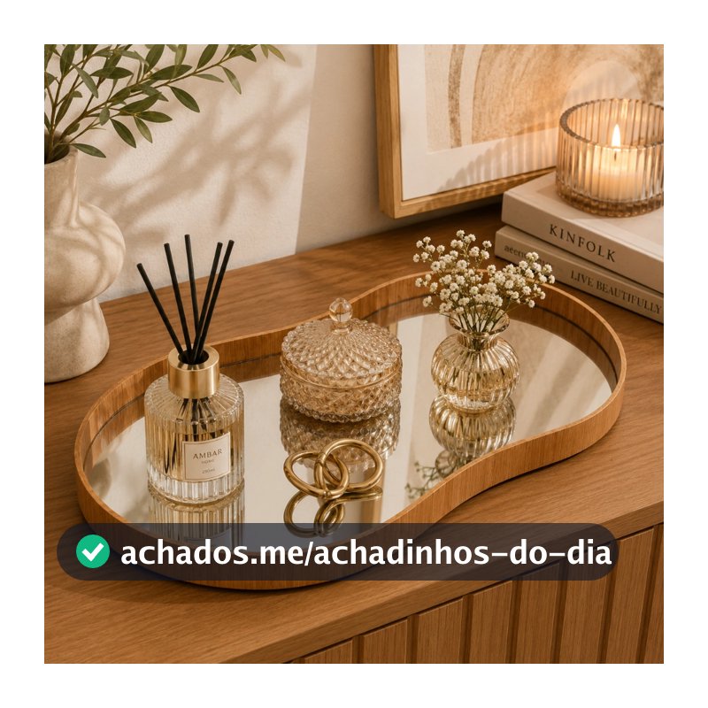 Bandeja Orgânica Espelhada Decorativa Mesa 50x25cm Premium
