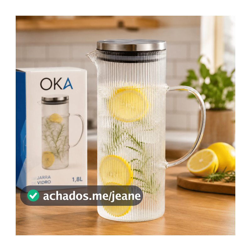 Jarra Vidro Canelada 1.4 Litros Tampa Inox Suco Chá Água Gelada Mesa  Presente Cozinha Luxo