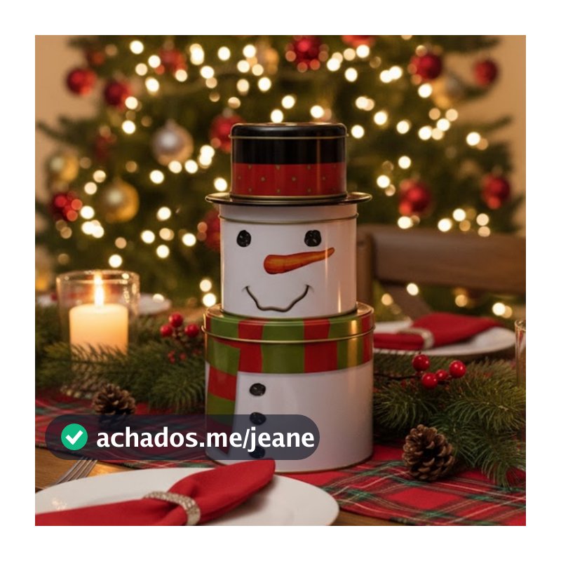 Conjunto Latas Decorativas 3 em 1 Empilhados 13,5 x 26 cm - Modelo Boneco de Neve