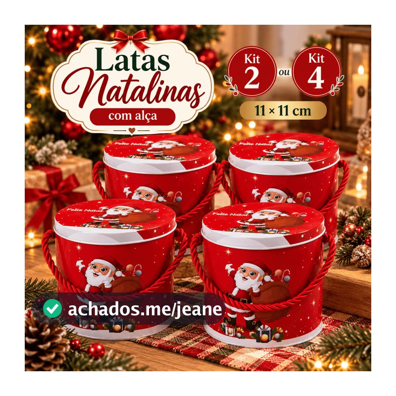 Kit Latas Natalinas Metal Redondas Doce Presente Com Alça Enfeite de Natal, Lembrança de Natal, Caixa de Panetone