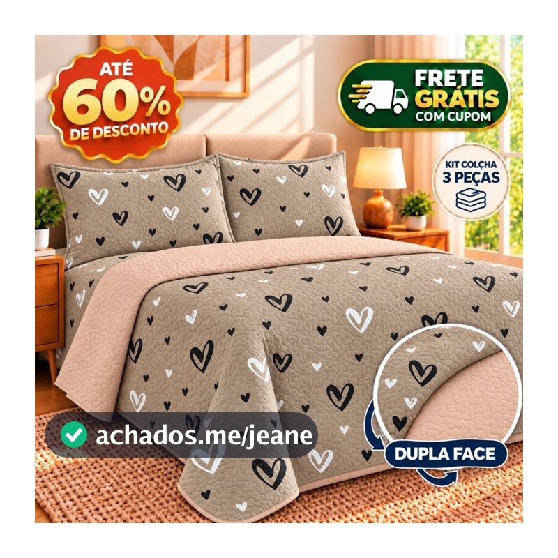 Kit Colcha Cobre Leito Queen 2,40 x 2,60 Dupla Face Matelado Toque De Algodão 2 Porta Travesseiros Linha Premium