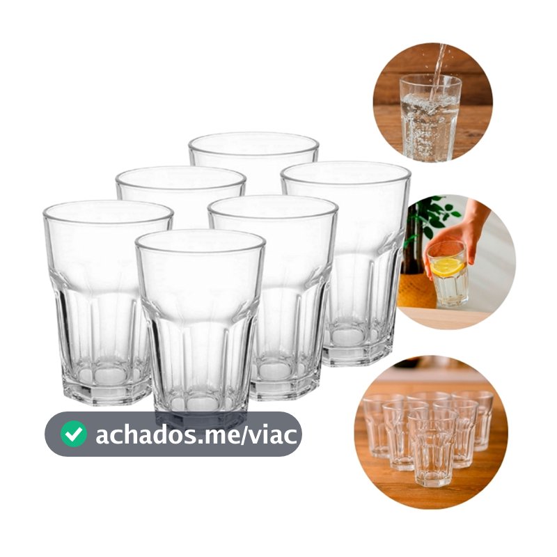 Jogo de Copos 6 Unidades 360ml Vidro Bristol Transparente - Bela Flor