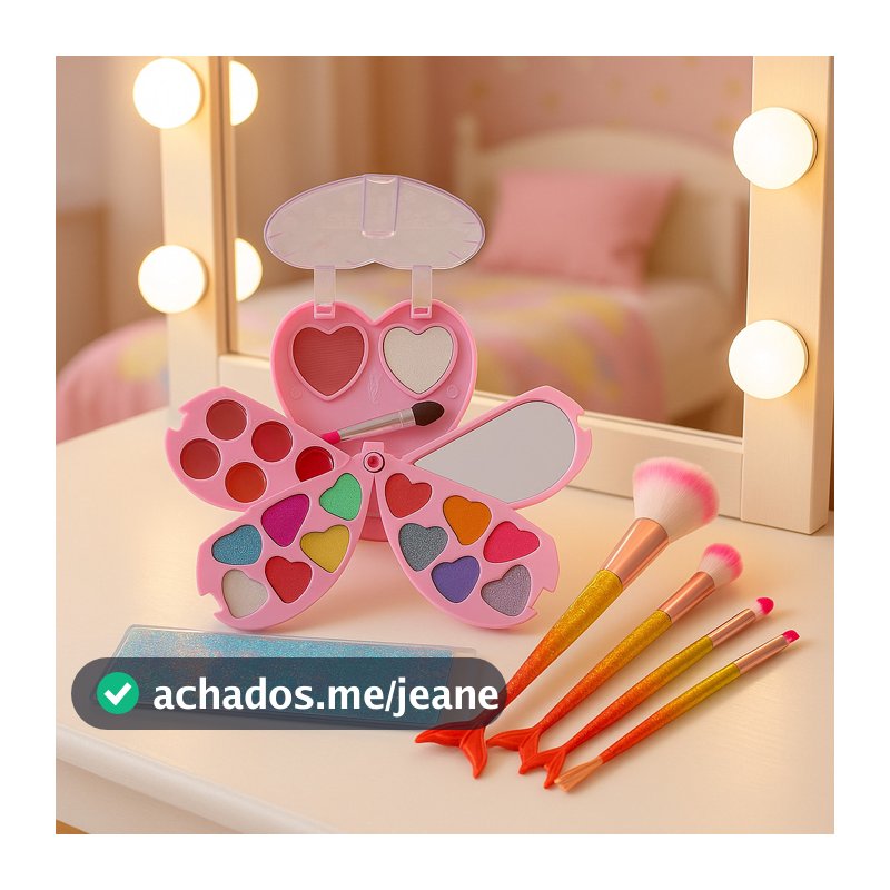 Kit Maquiagem Infantil com Pincéis Sereia Sarahs Paleta Completa Menina Brinquedo Presente