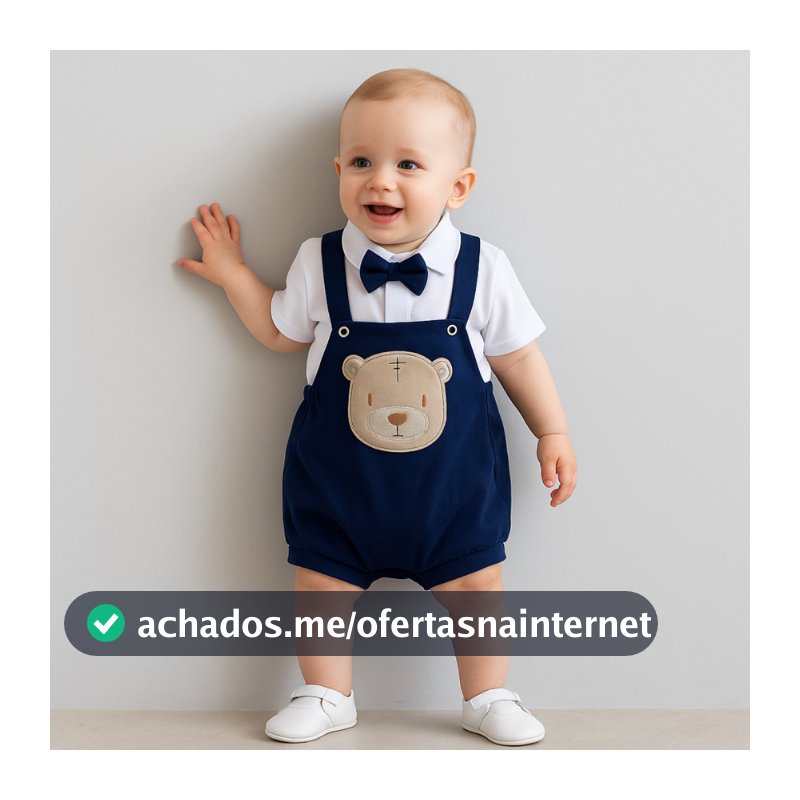 Conjunto Romper Bebê Menino Social em Malha com Bordado + Gravata Borboleta em 2 Peças