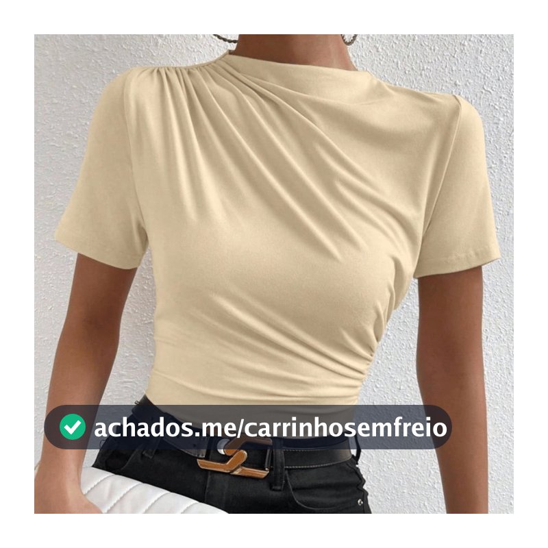 Camisa Feminina Slim Blusa Gola Alta Casual Elegante Social