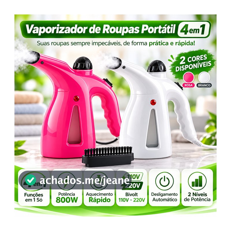 Vaporizador de Roupas Portátil 4 em 1 Vapor Rápido Branco Rosa 110V ou 220V Versátil e Compacto 800W