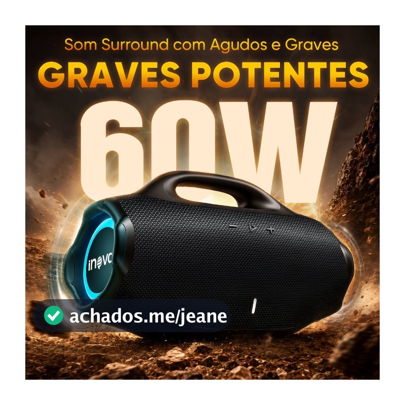 INOVA Caixa de Som Bluetooth Graves Potentes Som Estéreo Longa Duração da Bateria Ideal para Festa em Família RGB IPX6