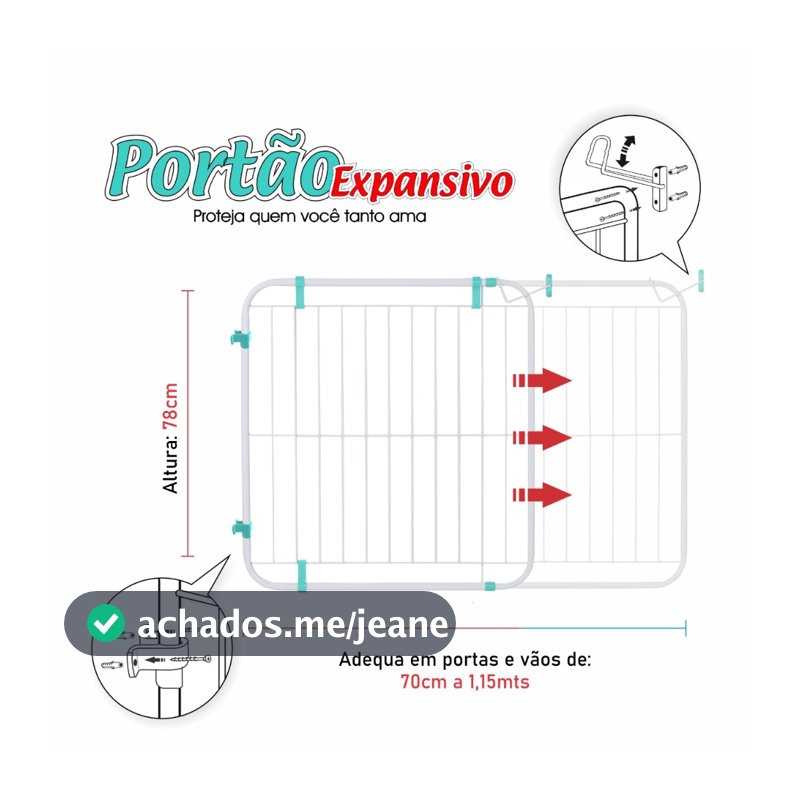 Portão Expansivo Grade Proteção Criança Pet Cachorro ( 70cm a 115cm) BRANCO
