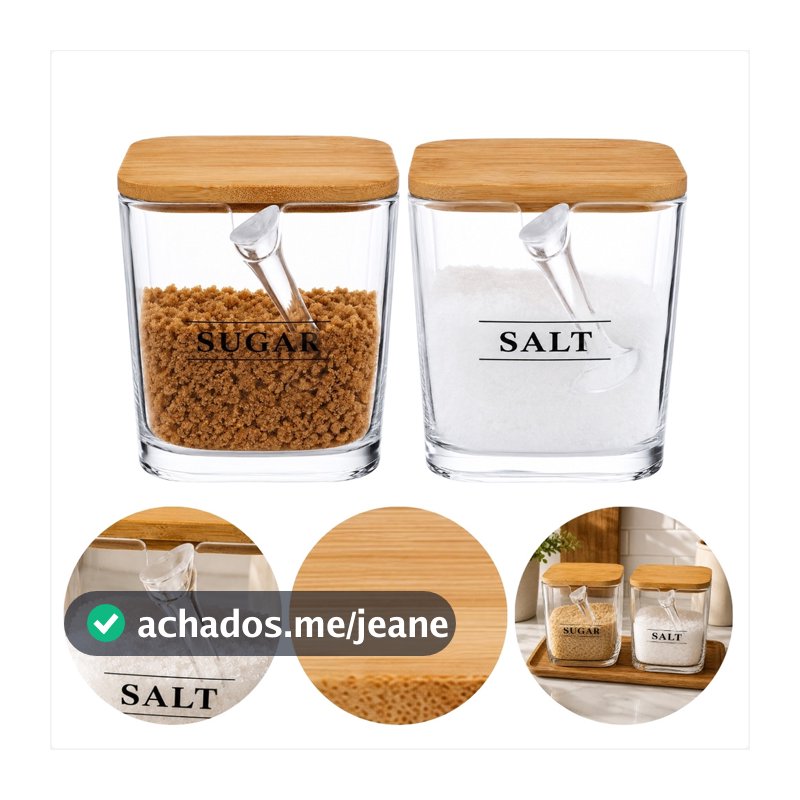 Açucareiro e Saleiro Miami 300ml Com Tampa de Bambu Natural e Design Sofisticado