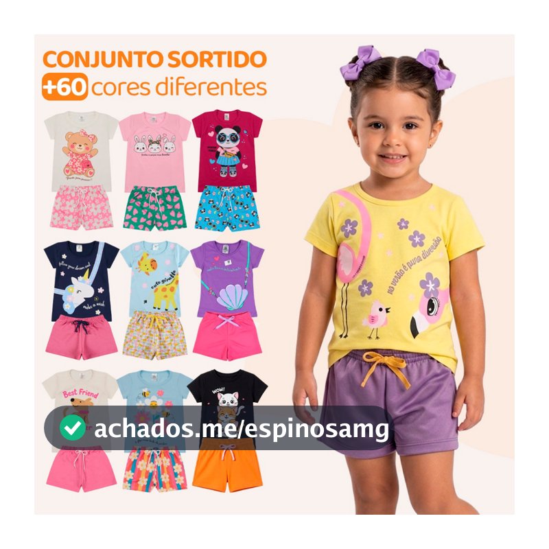 Kit Sortido 10 Peças de Roupas Infantil Bebê Menina (5 Camisetas + 5 Shorts) Kit 5 Conjuntos Bebê
