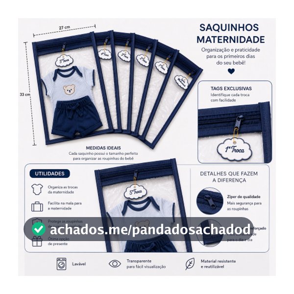 6 Saquinho Maternidade Organizador Viagem Mala Bebê  + 6 TAG MALA/VIAGEM/ROUPA SECA/ROUPA LIMPA