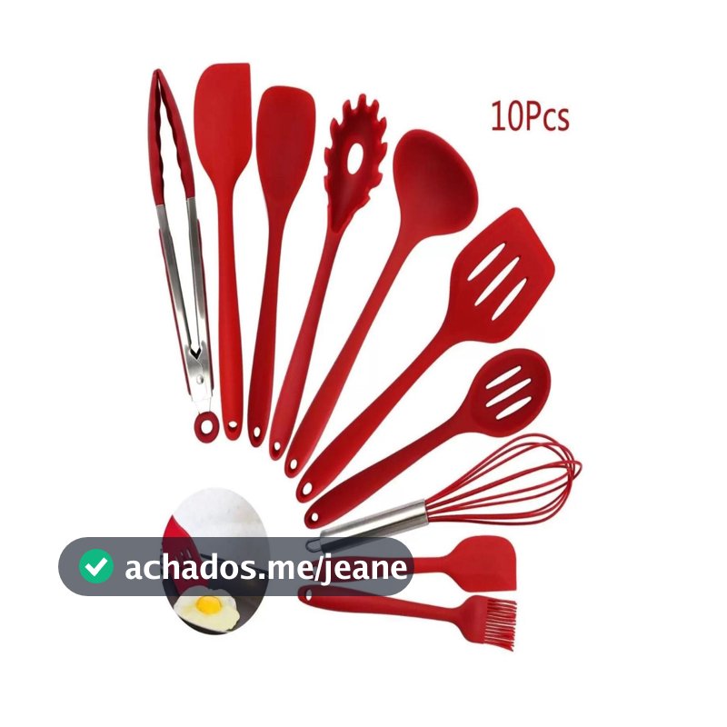 Kit 10 Peças Colheres De Silicone Cabo Inox Utensílios Cozinha