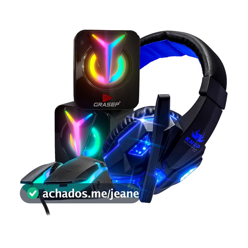 Kit Gamer Completo Mouse Led RGB Pro + Fone De ouvido Gamer Com Microfone + Caixa De Som Gamer Com Iluminação RGB Chroma