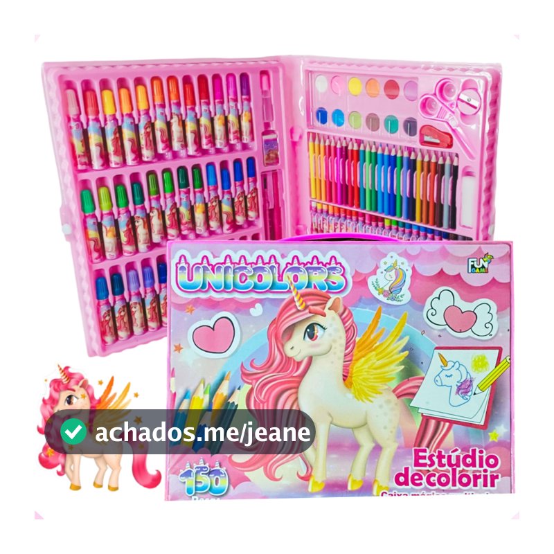 Kit Maleta Escolar Menina Pintura Infantil 150 Peças Estúdio Para Colorir Mundo Unicórnio