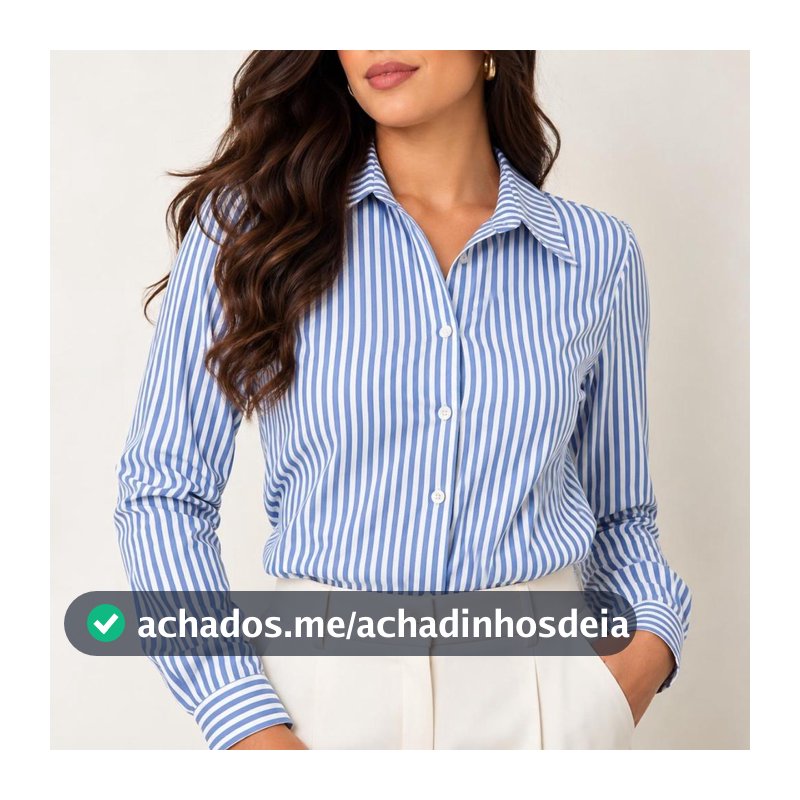 Camisa Feminina Social Listrada Manga Longa em Crepinho Leve Elegante para Trabalho e Casual