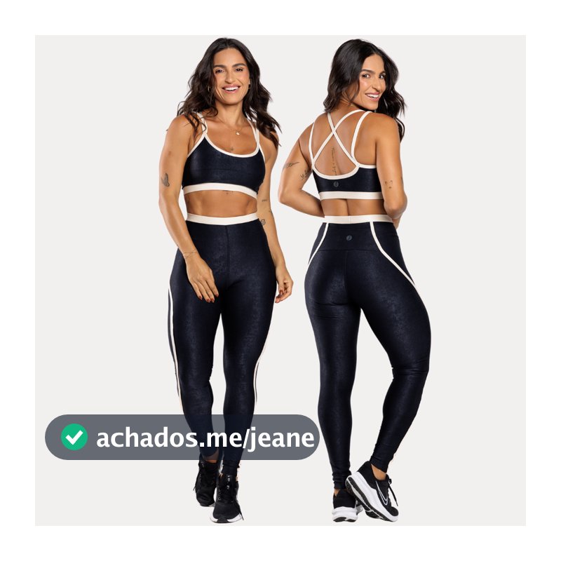Conjunto Fitness Feminino Sophia Bicolor Top e Calça Legging Micro Canelado Alta Compressão Zero Transparência Academia