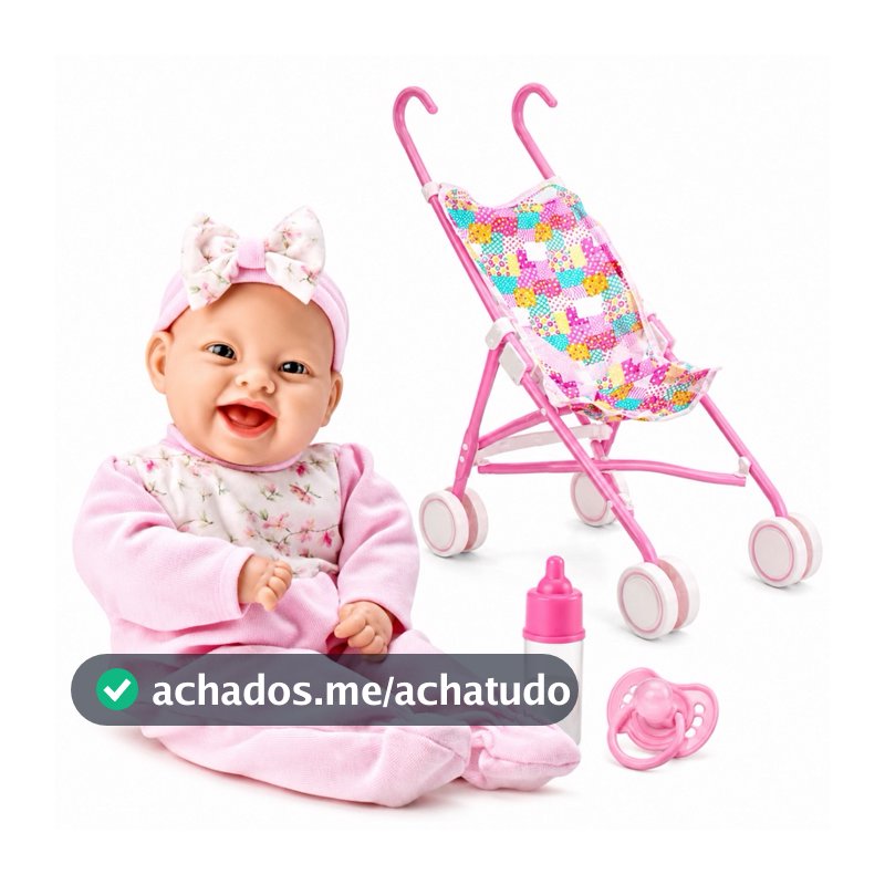 Boneca Com Chupeta Mamadeira Lola BabyRosa Menina Brinquedo Infantil Bebê Boneca Com Carrinho