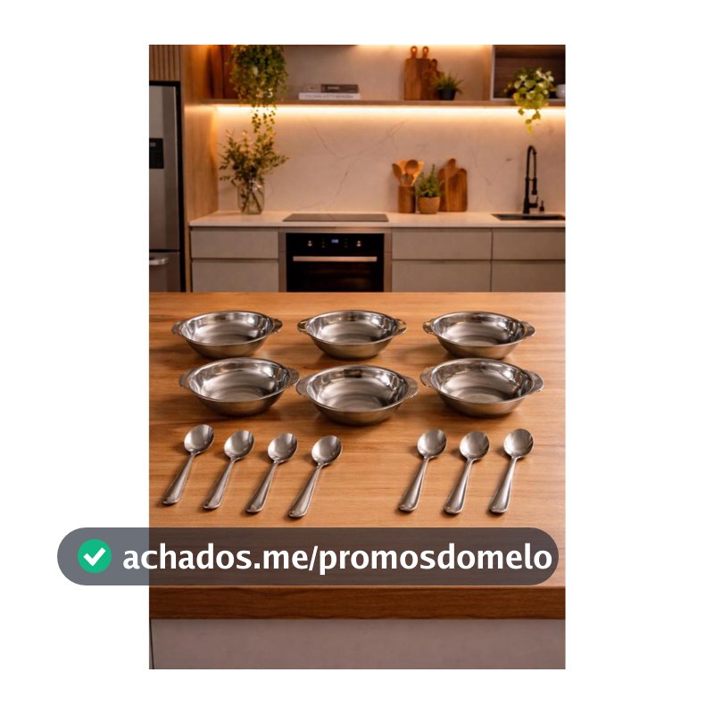 Jogo Kit 12 Peças com Potes ,Tigelas, para  Sobremesa Sorvete Açai aço Inox
