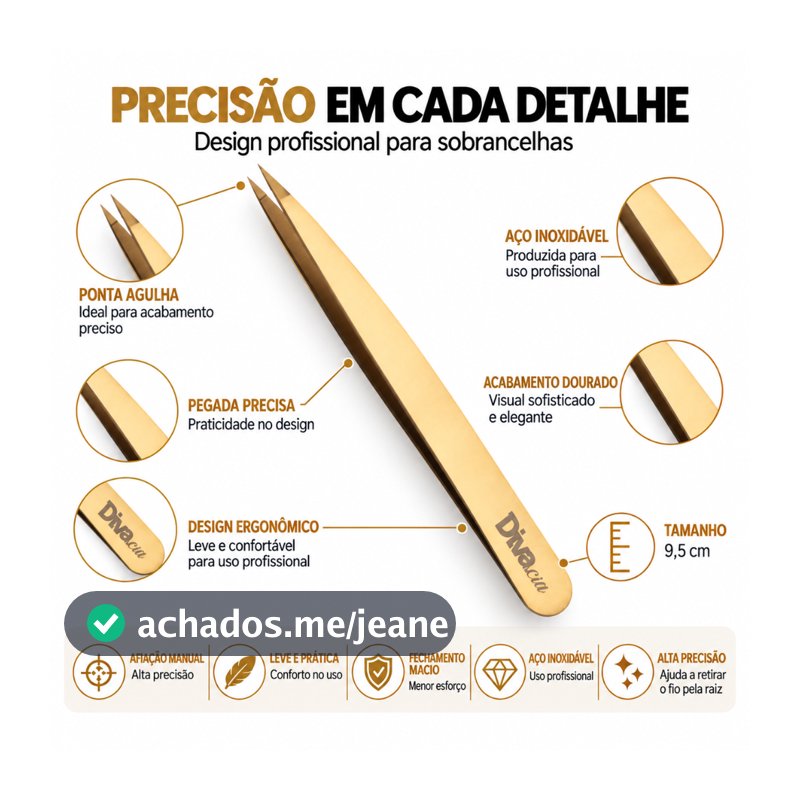 Pinça Fina Agulha para Sobrancelhas Depilação Autoclavável Design de Sobrancelhas