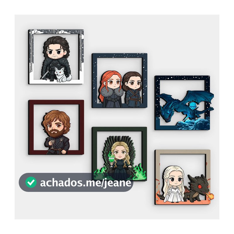 Kit 6 Quadros Game Of Thrones MDF Vazado 14x14cm