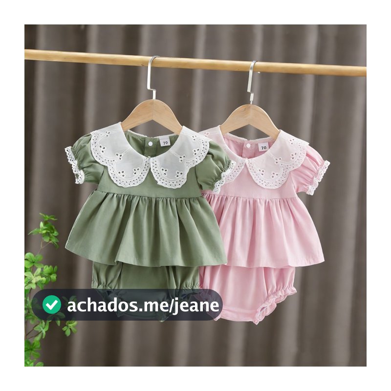 Shorts De Verão Para Bebês Meninas , Roupas De Manga Curta Com Gola De Boneca E Ilhós , Conjuntos De PP