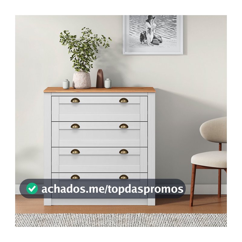Cômoda Organizadora Madeira 4 Gavetas Bolton Branco Madeirado