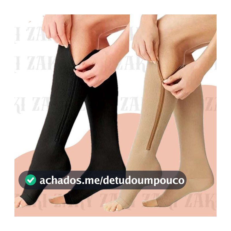 Par Meia Média Compressão Varizes Pernas Cansadas Inchaço Dores 3/4 Zíper 20-30 Mmhg Compressão Unissex