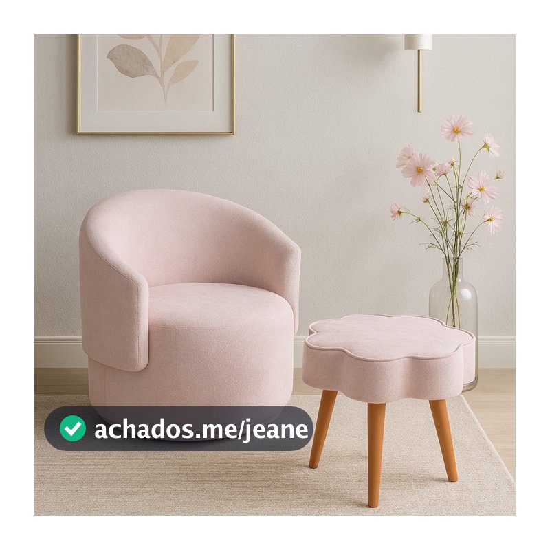 KIt Poltrona Mais Puff Flor Orgânica E Aconchegante para Sala Recepção Quarto Clínica