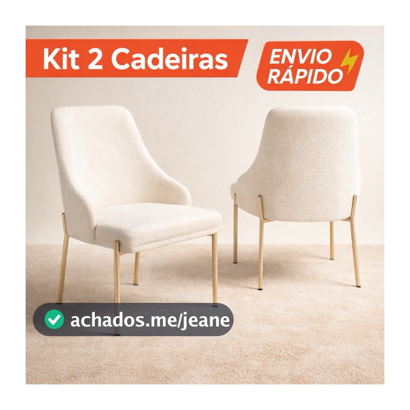 Kit 2 Cadeiras Bouclê ou Courino Design Orgânico Sala de Jantar Recepção Elegante Base de Ferro