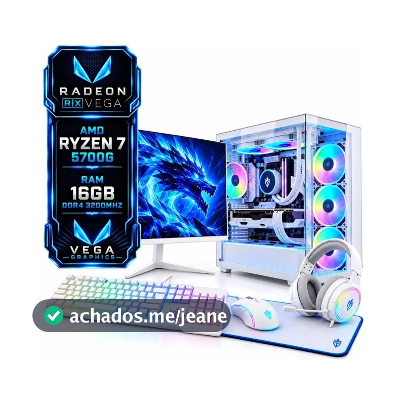 PC Gamer Completo Branco Ryzen 7 5700G 16GB SSD 480GB Monitor 23.8 100Hz Kit Gamer