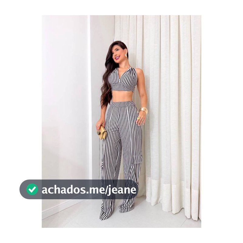 CONJUNTO CALÇA CARGO WIDE LEG + CROPPED CREPE FORRADO LISTRADO SUMMER ELEGANTE
