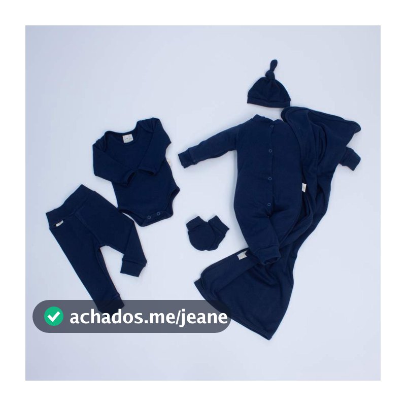 Saída Maternidade Azul Marinho 06 Peças Primeiros Dias para Bebê Menino 100% Algodão Antialérgico