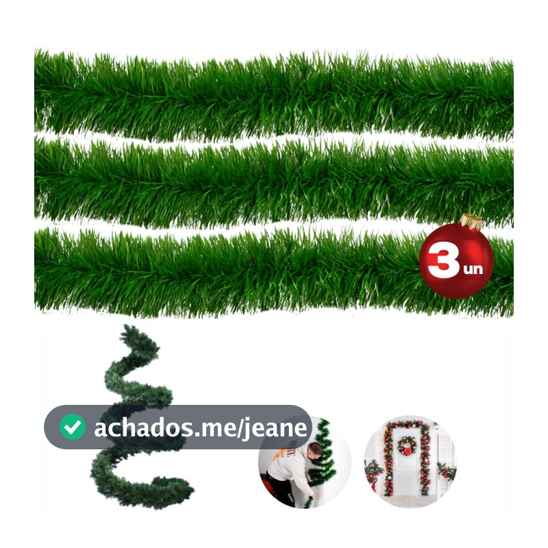 KIT 3 Festão Verde Escuro/Nevado 2mx8cm - Enfeite Premium Decoração Natal