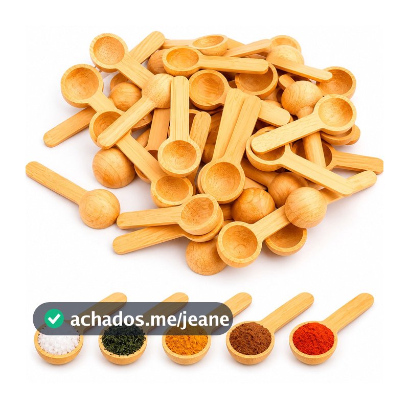Kit Colher Bambu Jogo Mini Scoop Ideal Para Condimentos Temperos Especiarias Café Sal Açúcar Mel