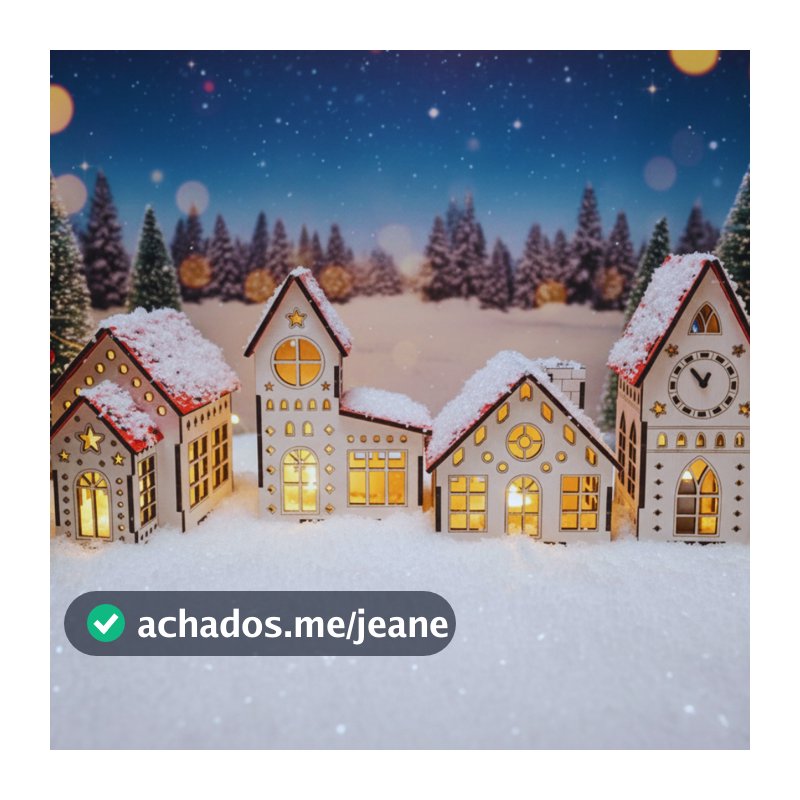 Vila Natalina Cenário Enfeite de Natal Casinhas Branca Vela LED Iluminação Papai Noel