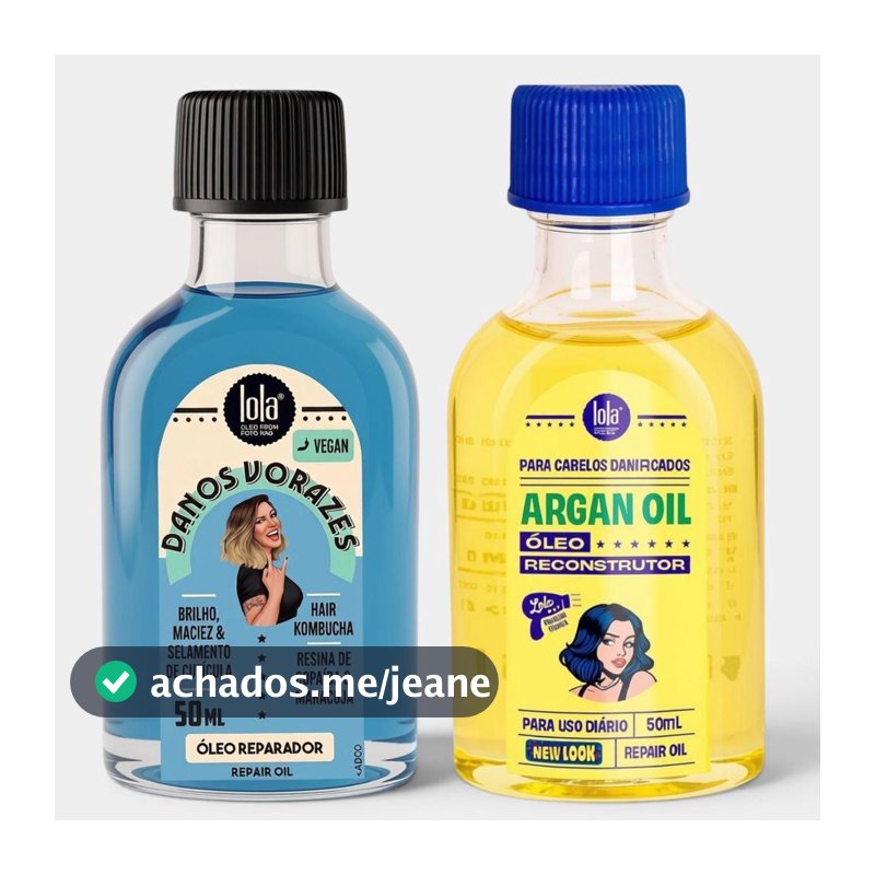 Kit Óleo Lola Linha Argan e Danos Vorazes - Óleo Argan 50ml + Óleo Danos Vorazes 50ml