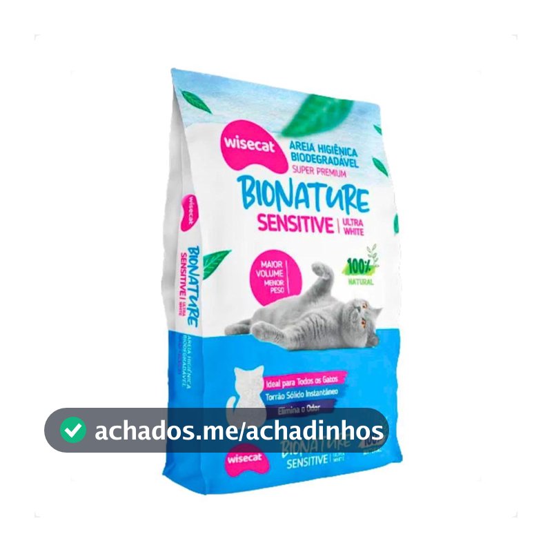 Areia Gato Wisecat Bionature Fina 2kg - Ultra Absorção, Sem Poeira e Torrão Firme