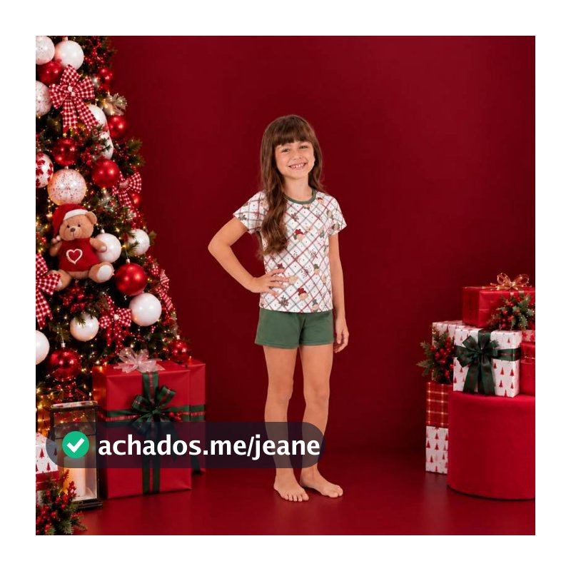 Pijama Infantil Feminino de Natal Menina 04 ao 16 Conjunto Natalino Blusa e Short