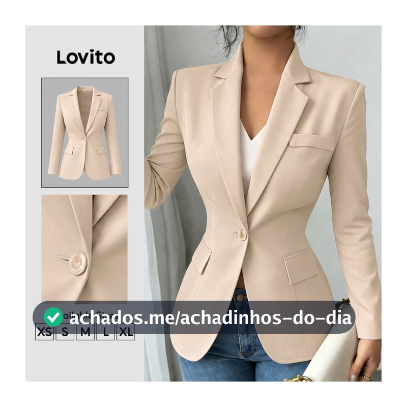 Lovito Elegante Blazer Feminino com Botões Frontais para Primavera/verão Cor caqui LK6LD262