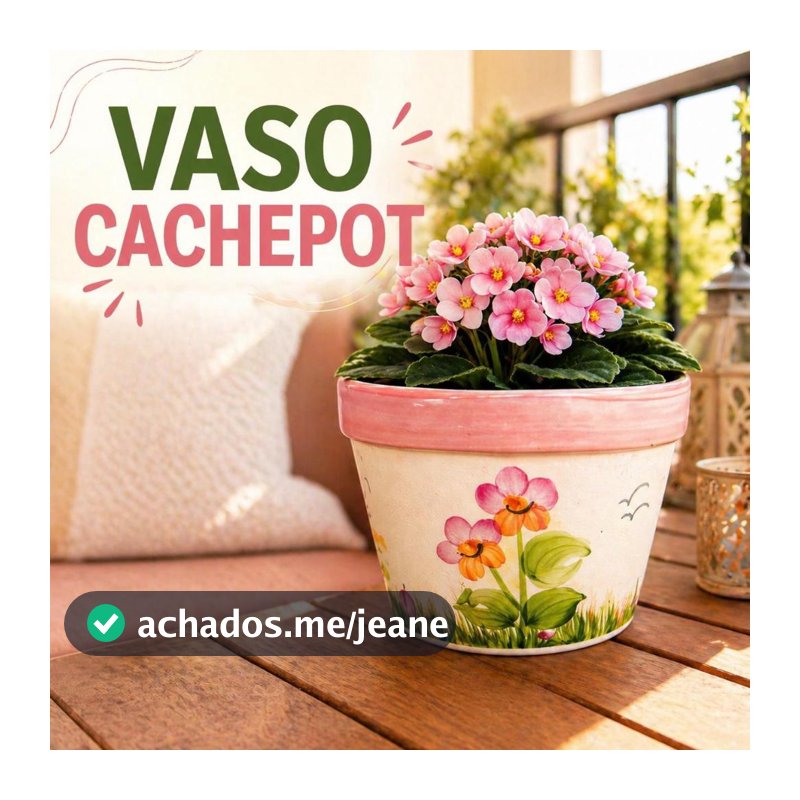 Vaso Cachepot em Ceramica Esmaltado Pintado a Mão Vintage Floricultura Vaso Pintado