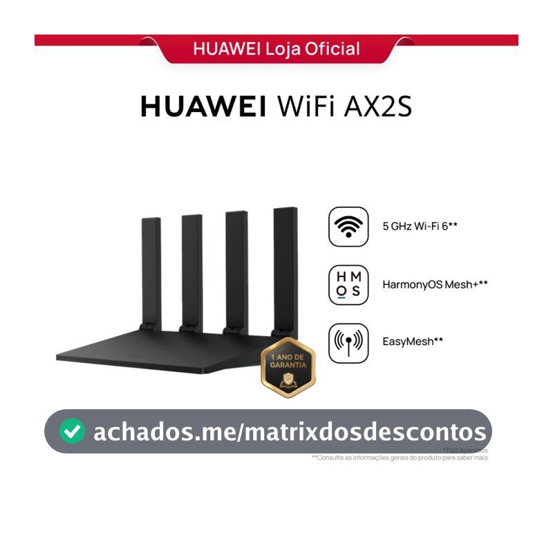 HUAWEI WiFi AX2S | Roteador | WS7000 V2 |  Dual Band | 4 Antenas | 5 GHz Wi-Fi 6