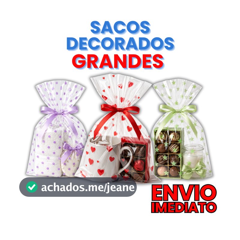 50 Saquinhos Celofane Plásticos Transparentes Decorados 20x30cm e 25x35cm Para Lembrancinha Festa