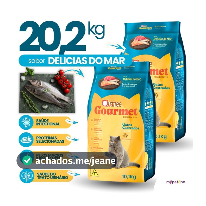 Kit 2 Ração Quatree Gourmet Gatos Castrados Delícias do Mar - 10,1Kg