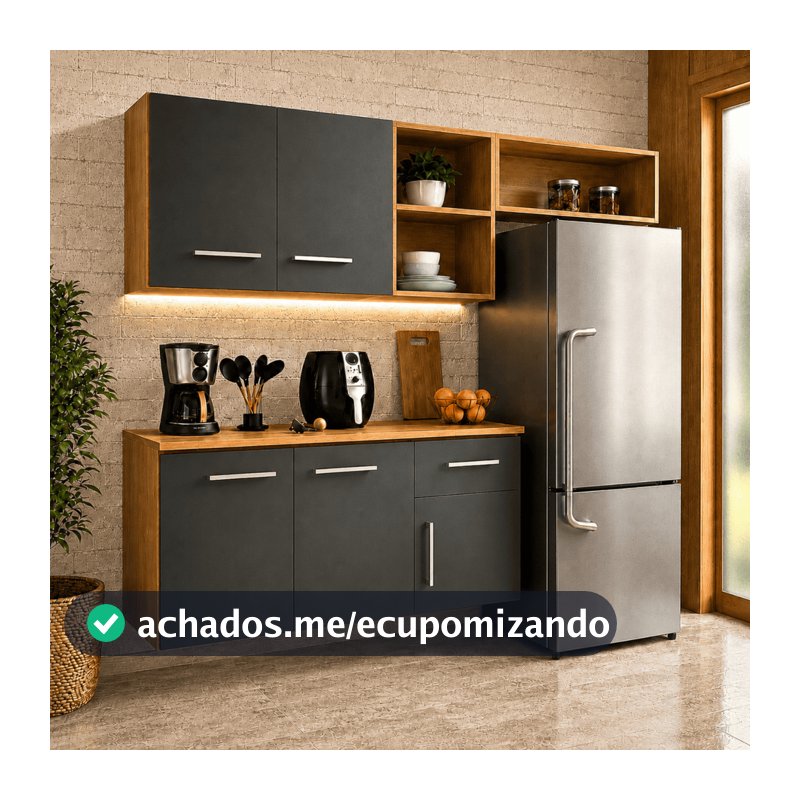 Armário de Cozinha Compacta Kit Aéreo e Balcão Nicho Reversível Gabinete Cozinha - Blue Moby
