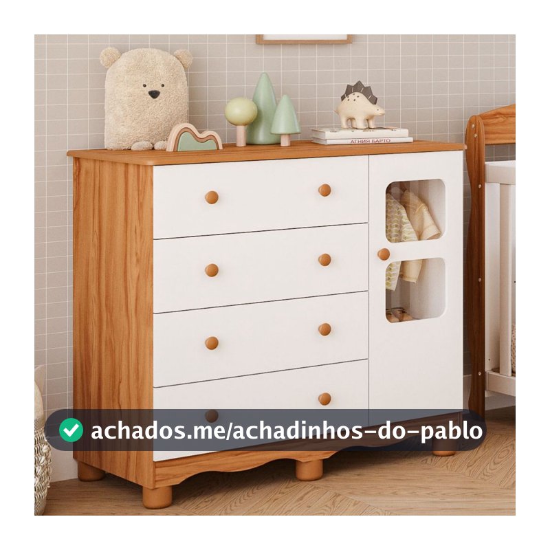 Cômoda de Bebê Infantil 1 Porta com Janela 4 Gavetas 100% MDF Uli