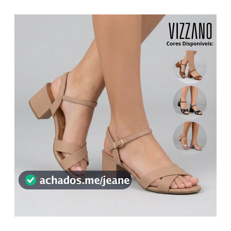 Sandália Vizzano Feminina Salto Grosso Baixo Tiras Cruzadas Fivela Festa Casual Confortável Original