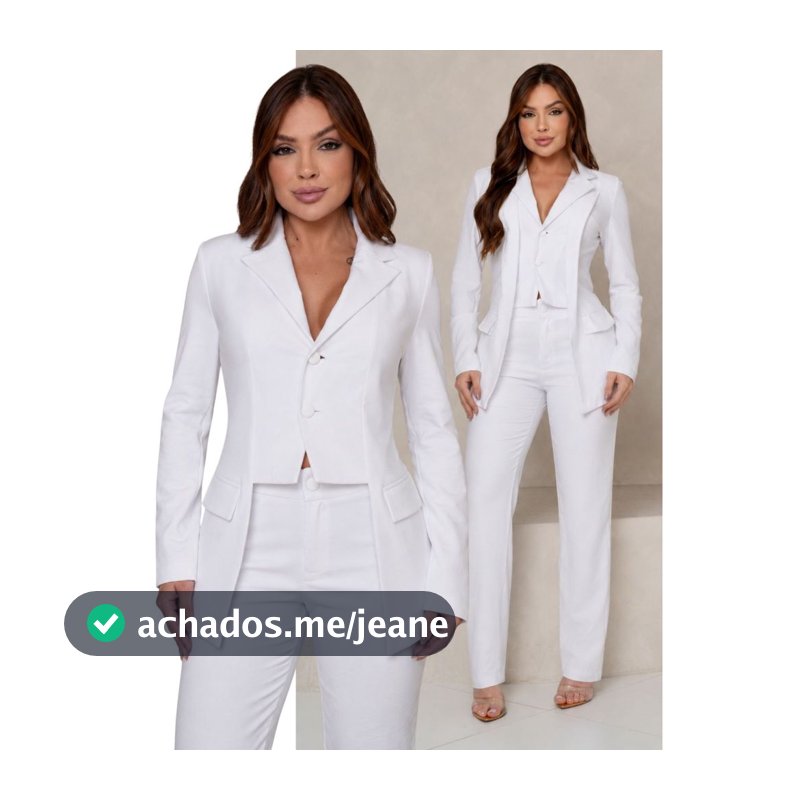 Conjunto Feminino 2 Peças Blazer Cropped Duplo Manga Longa + Calça Alfaiataria Reta Cintura Alta Marant Social Festa
